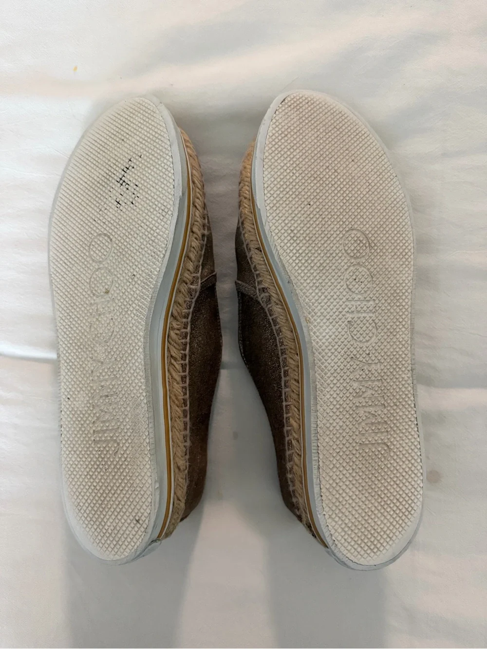 Jimmy Choo Metallic Taupe Slip-On Espadrilles